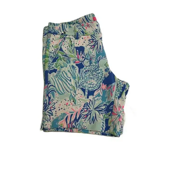 NWT Lilly Pulitzer Coastal Blue Lion Around Stretch Knit Shorts w/ Pockets Sz 4 - Picture 9 of 15